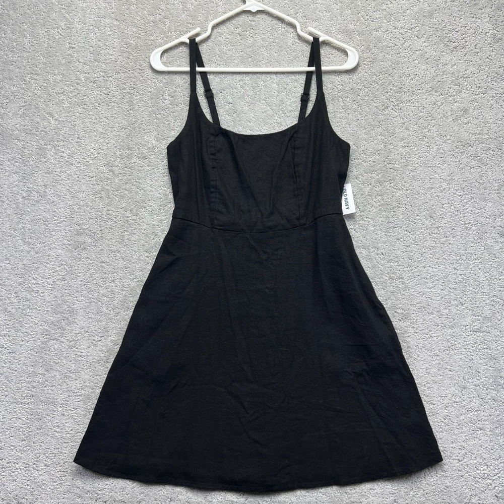 Old Navy Cami Mini Dress Womens Small Black Linen Blend Smocked Back Casual